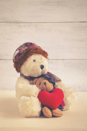Vintage tone style little sister teddy bearの写真素材