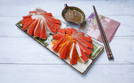 Japanese style crab stick salad with Japanese dressingの写真素材