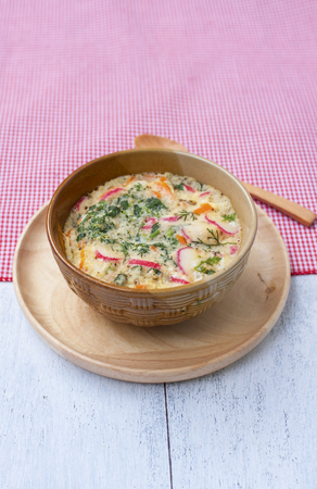 Steamed eggs with vegetable and crab stick, Thai styleの写真素材