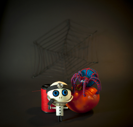 Wooden doctor ghost and blue spiderの写真素材