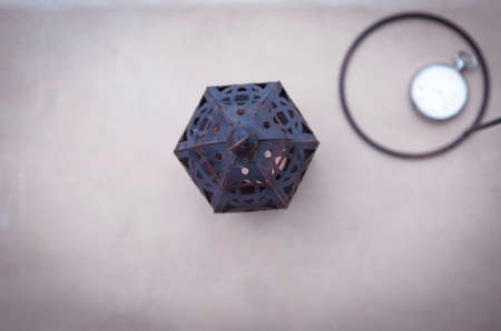 Metal lantern from top with vintage watch vintage tone style