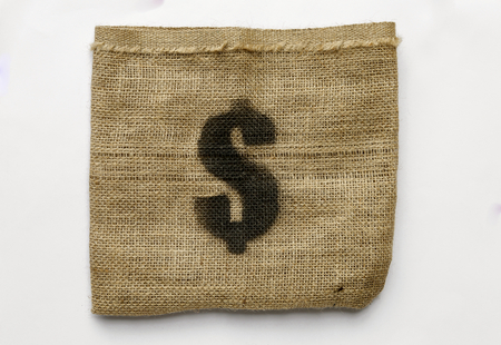 Hessian money bag on white backgroundの写真素材