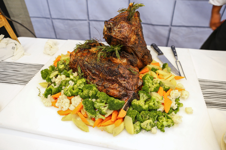 Roasted beef with boil vegetablesの写真素材