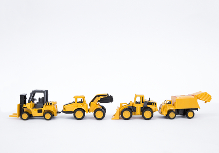 Truck toy collections isolate on white background, industrial and construction truck