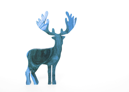Blue wooden reindeer isolate on white background, christmas decorate itemの写真素材