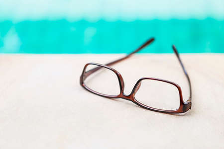 Eyeglass with grey plastic frame, women reading glass, girl fashion, outdoor day lightの写真素材