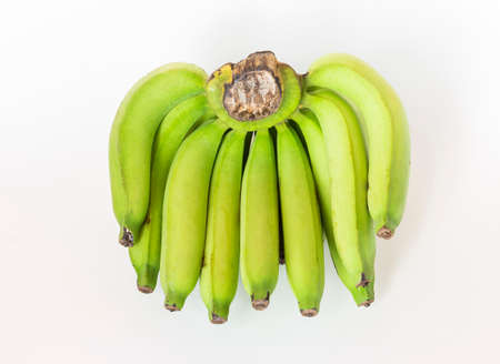 Fresh green banana isolate on white background, raw bananaの写真素材