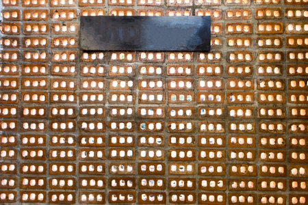 Blank black wooden plate on red brick wall design background, engineering brick wall design, exterior design ideaの写真素材