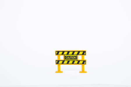 Caution sign isolate on white background, plastic road sign with space on white background