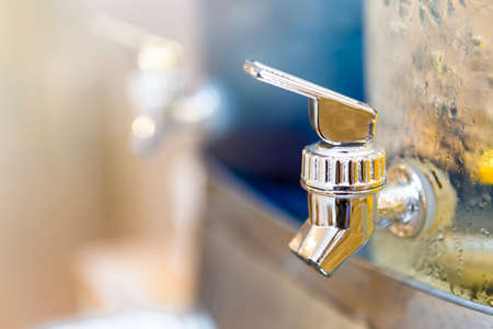 Closeup water cooler faucet, Spigots for glass dispenser, cold drinkの写真素材