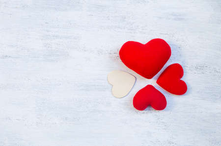 Red heart arrange on white table background, love and romance symbol, valentine card concept...