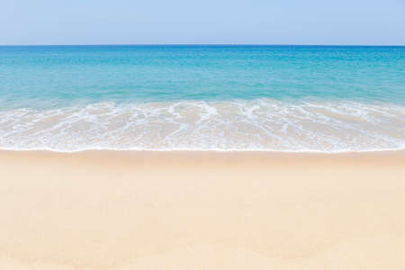 Peaceful clean sandy beach on tropical island in south of Thailand, summer outdoor day light, relaxing by the seaの写真素材