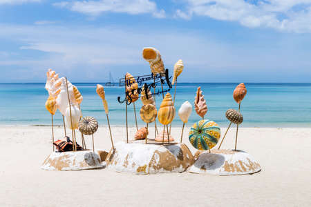 Artificial shells display on the beach in Phuket Island, Thailand, Tourist attraction in South of...