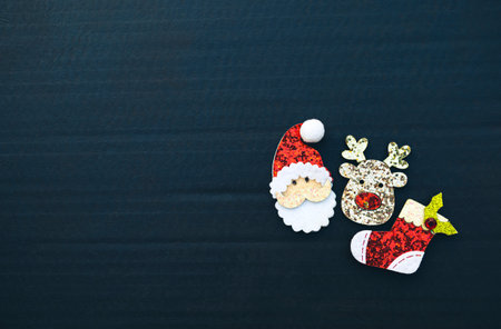 Chirstmas decoration on black texture background, Festive season concept background, Merry christmas card background ideaの写真素材