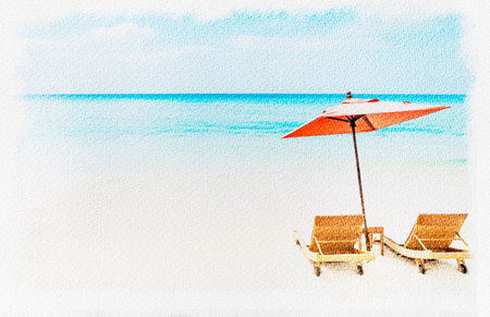 Abstract beach paint watercolour with canvas paper texture, summer conceptの写真素材