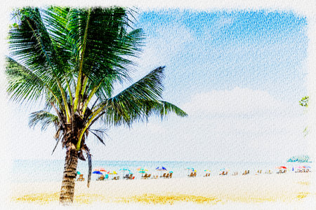 Abstract beach paint watercolour on canvas paper texture, tropical summer beachの写真素材