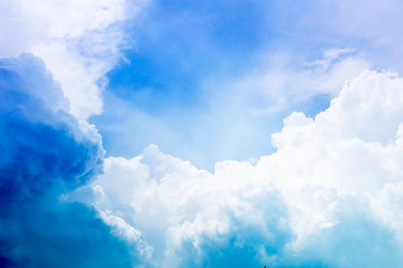 Cloudy sky background with blue filter effect, abstract rain cloud background, heavenの写真素材