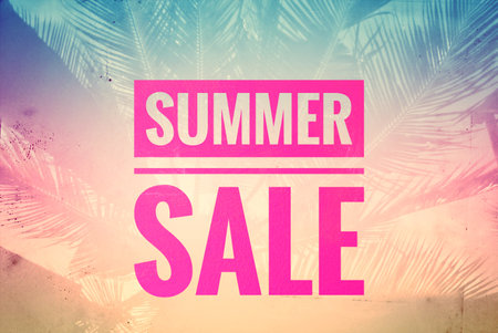 Summer sale banner on abstract tropical style background, business conceptの写真素材