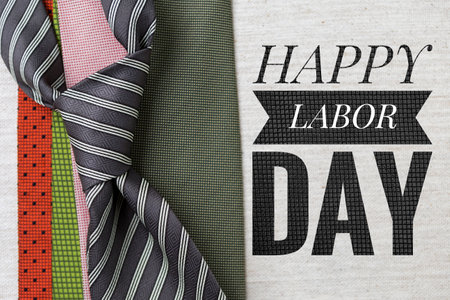 Happy Labor day banner and necktie on canvas background, business concept, labor day poster ideaの写真素材
