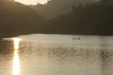 sunset st the kware river, Kanchanaburiの写真素材