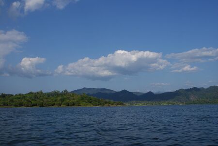 river   mountain in sangklaburi, thailandの写真素材