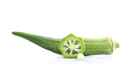 okra isolated on the white backgroud.; Green okra for Beta-carotene ,Corophil food.