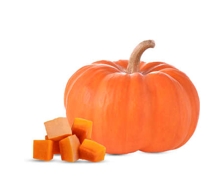 pumpkin and piece of pumpkin isolated on white background .の写真素材