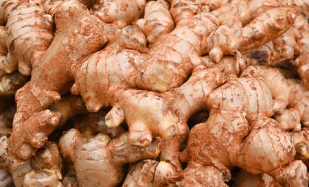 Healthy and benefits of Ginger. ginger root in market. food for protect virus C.