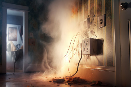 Fires in industrial electrical panels, short circuits and junction boxes Fires in houses, apartments or factories Generation AIの素材