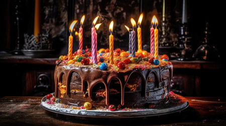 birthday cake with candles.Generated with AIの素材