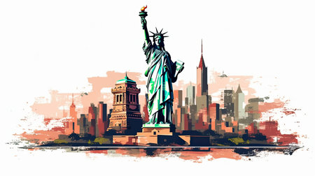 Scene silhouette of famous place   Beautiful landmark the Statue of Liberty in new york USA vector.Generated with AI.の素材