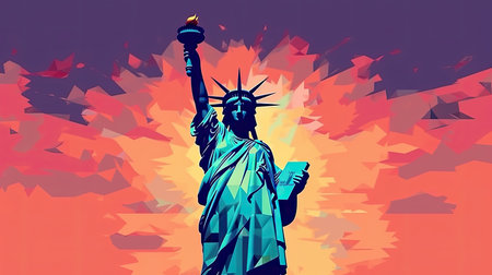 Scene silhouette of famous place   Beautiful landmark the Statue of Liberty in new york USA vector.Generated with AI.の素材