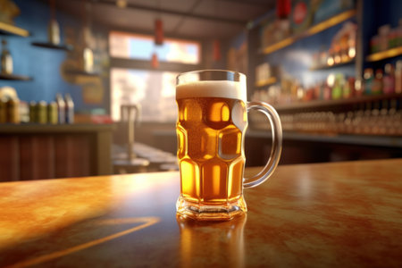 Indulge in a refreshing cold beer served in a mug at a vibrant bar for the ultimate cocktail experience.の素材