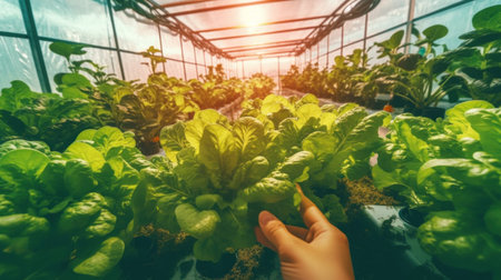 Fresh vegetable hydroponic system.Organic vegetable salad growing garden hydroponic farm Freshly harvested lettuce organic for health food Earths Day conceptの素材