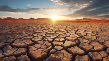 Landscape of dry cracked earth. wide angle lens realistic lightingの素材