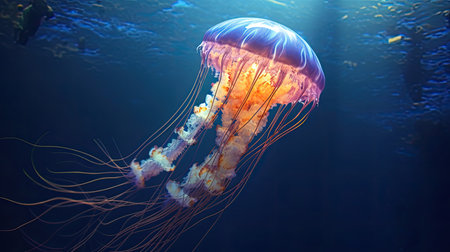 A Realistic Jellyfish Floating in the Deep Oceanの素材