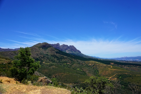 Rural mountain pass freeway road Montagu, Cape Town, South Africaの写真素材