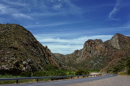Rural mountain pass freeway road Montagu, Cape Town, South Africaの写真素材