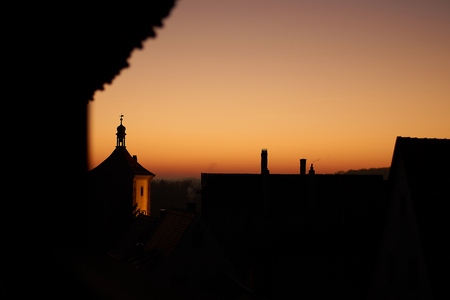 Rothenburg ob der Tauber Church, Franconia, Bavaria, Germany sunsetの写真素材