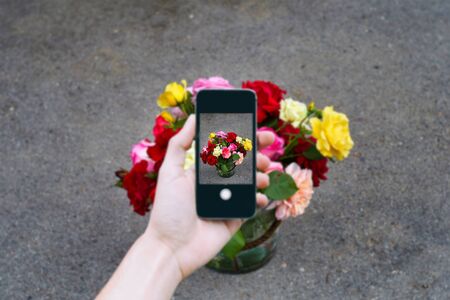 bouquet of roses with different colorsの写真素材