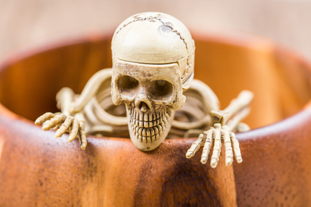 human skeleton in the wooden bowlの写真素材