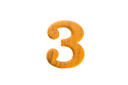 Number 3 golden teak wood on white backgroundの写真素材