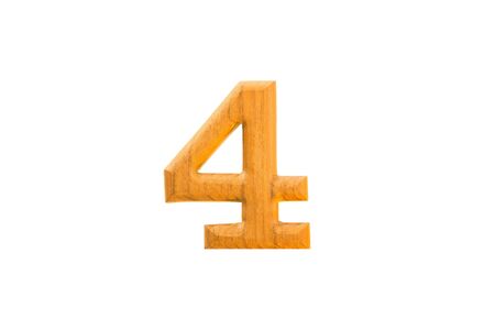Number 4 golden teak wood on white background