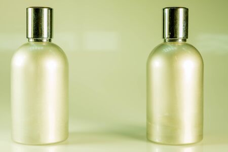 Green Tone and Side View : Two aluminium bottlesの写真素材