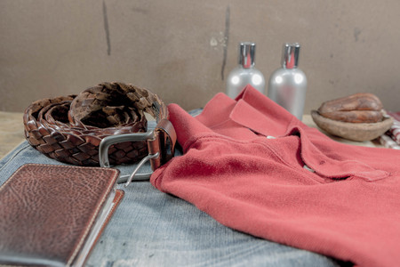 Vintage Filter : Male clothes collection on wood background selective focus