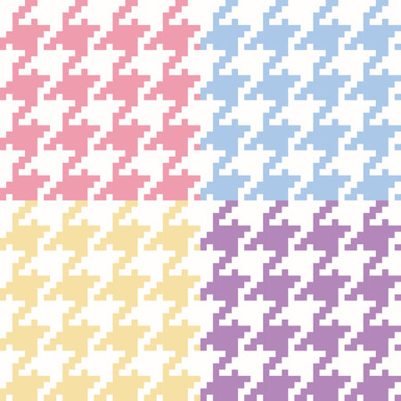 Pastel houndstooth seamless pattern in pink, blue, yellow, and purple on white background vector...