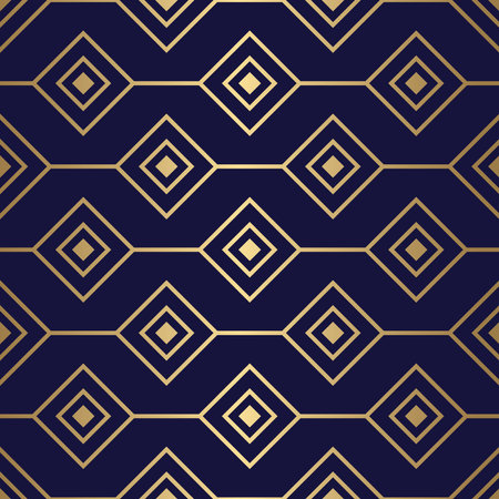 Seamless pattern with gold squares and lines. Vector luxury background for print, card, wallpaper, wrapping and packaging.のイラスト素材