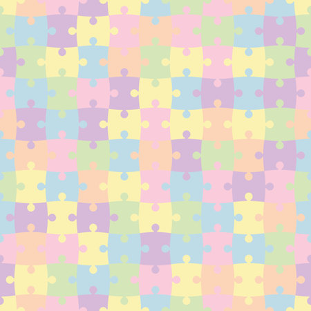 Seamless colorful puzzle grid pattern in pastel rainbow color background, vector illustration.のイラスト素材