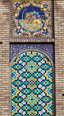 Tehran,Iran-Feb 11,2017;Exterior colorful decoration painting mosaic on the wall at Golestan palace;a UNESCO world heritage site,the oldest group of buildings in tehranのeditorial素材