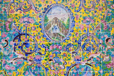 Tehran,Iran-Feb 11,2017;Exterior colorful decoration painting mosaic on the wall at Golestan...